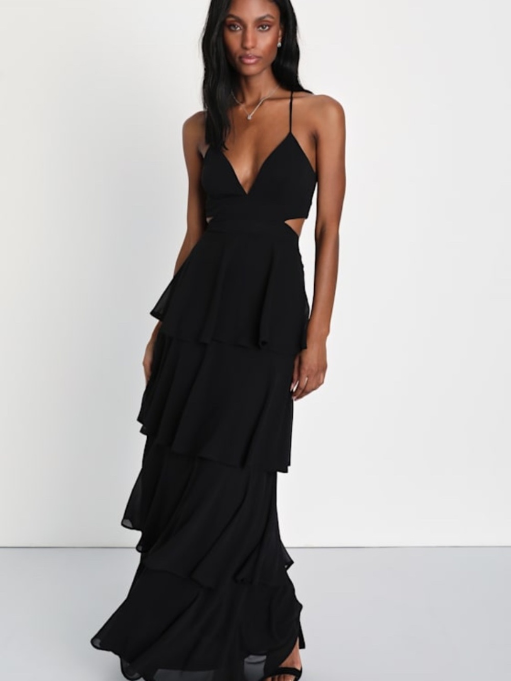 Lulus Tier And Now Black Tie-back Tiered Maxi Dress - Size M
